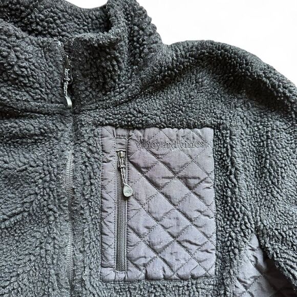 Vineyard Vines Sherpa Fleece Jacket Black Full Zip Quilted XS Cozy Gorpcore - Picture 4 of 8
